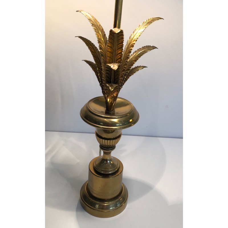 Palm Tree Brass Table Lamp, Neoclassical Style, Maison Charles, circa 1970