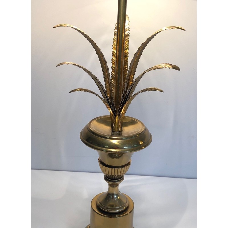 Palm Tree Brass Table Lamp, Neoclassical Style, Maison Charles, circa 1970