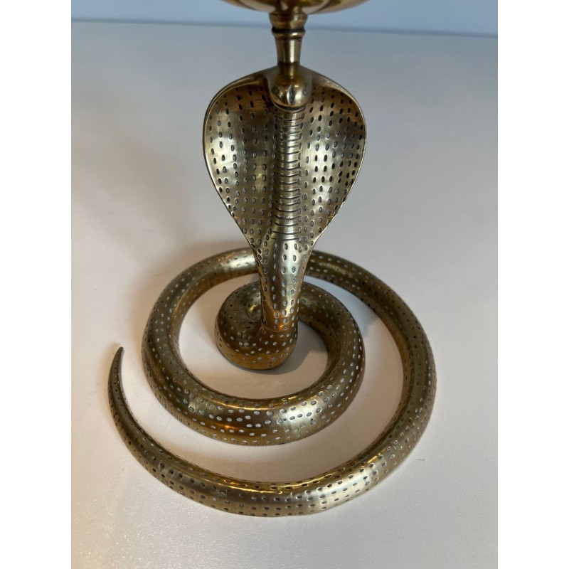 Paire de Bougeoirs en Bronze Ciselé aux Cobras, Art Déco, Travail Français, vers 1940