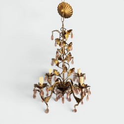 Lustre en Métal Doré à Décor de Feuillage et Pampilles en | Maison Barrois