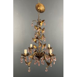 Lustre en Métal Doré à Décor de Feuillage et Pampilles en | Maison Barrois