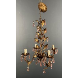 Lustre en Métal Doré à Décor de Feuillage et Pampilles en | Maison Barrois