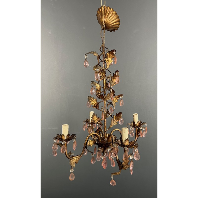 Lustre en Métal Doré à Décor de Feuillage et Pampilles en | Maison Barrois