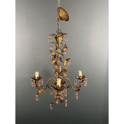 Lustre en Métal Doré à Décor de Feuillage et Pampilles en | Maison Barrois