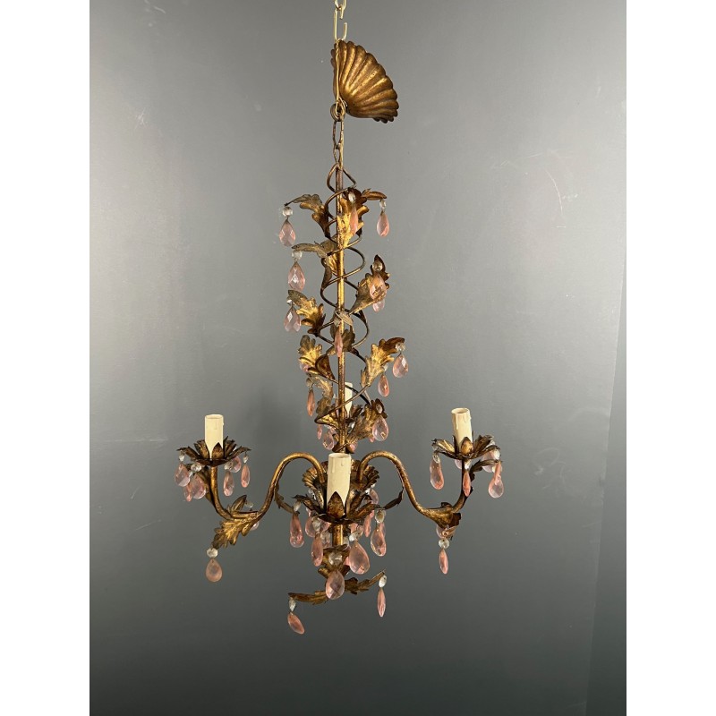 Lustre en Métal Doré à Décor de Feuillage et Pampilles en | Maison Barrois