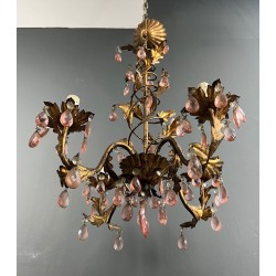 Lustre en Métal Doré à Décor de Feuillage et Pampilles en | Maison Barrois