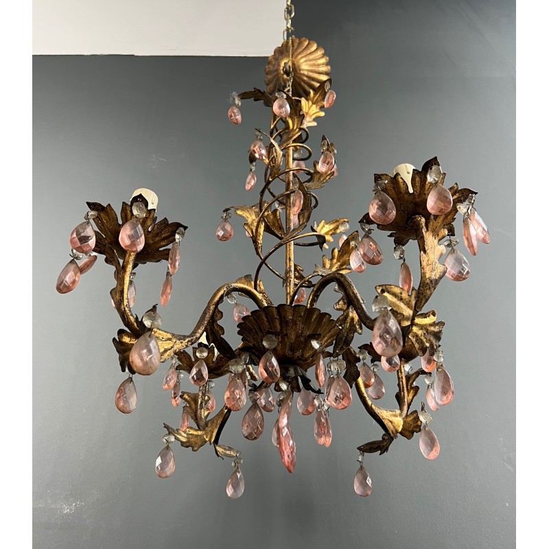 Lustre en Métal Doré à Décor de Feuillage et Pampilles en | Maison Barrois