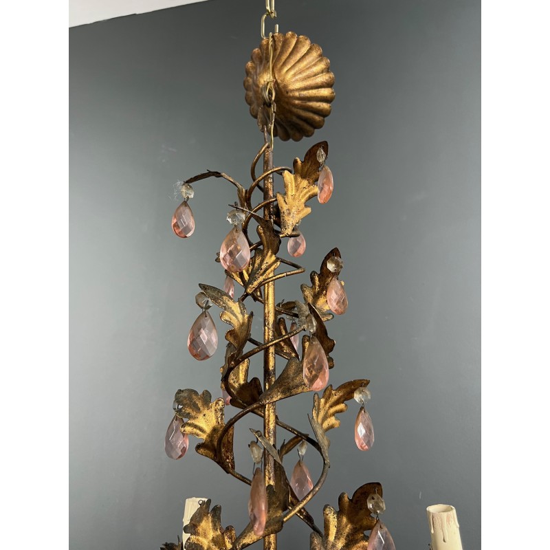 Lustre en Métal Doré à Décor de Feuillage et Pampilles en | Maison Barrois