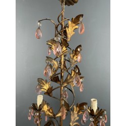 Lustre en Métal Doré à Décor de Feuillage et Pampilles en | Maison Barrois