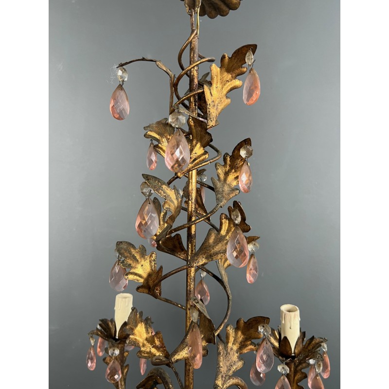 Lustre en Métal Doré à Décor de Feuillage et Pampilles en | Maison Barrois