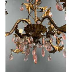 Lustre en Métal Doré à Décor de Feuillage et Pampilles en | Maison Barrois