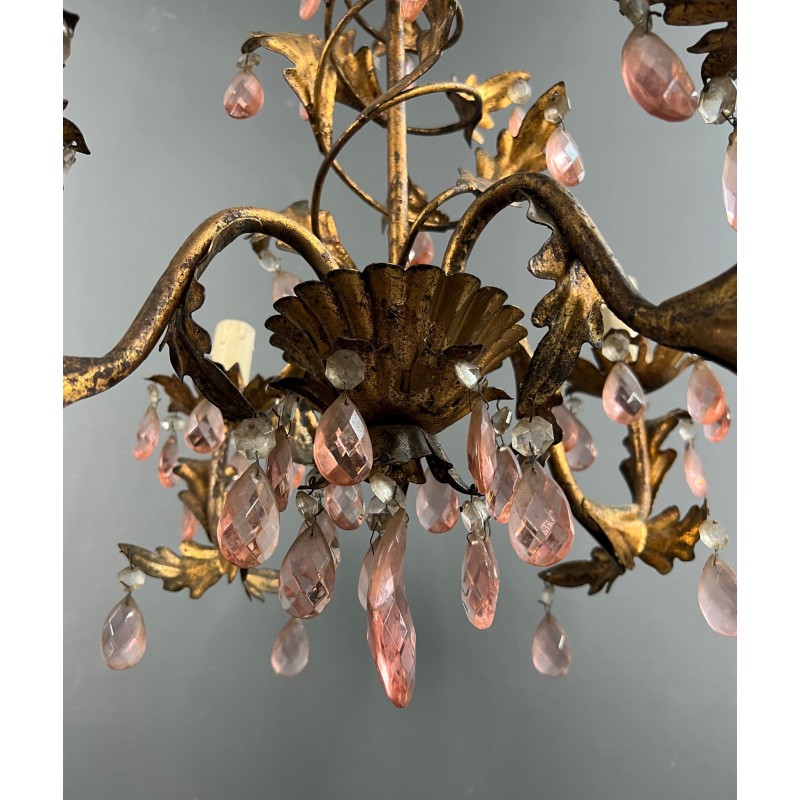Lustre en Métal Doré à Décor de Feuillage et Pampilles en | Maison Barrois