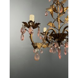 Lustre en Métal Doré à Décor de Feuillage et Pampilles en | Maison Barrois