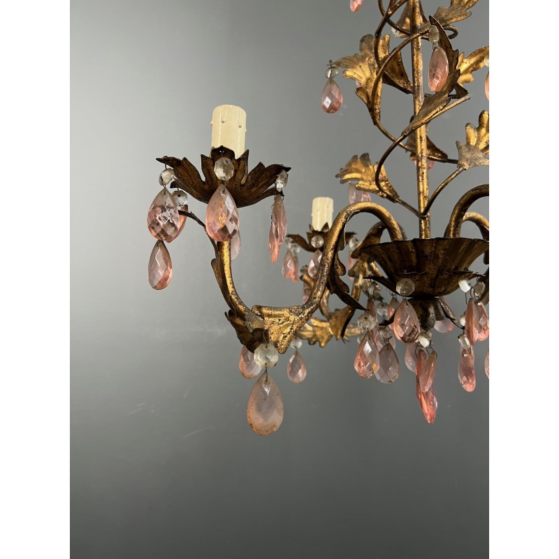 Lustre en Métal Doré à Décor de Feuillage et Pampilles en | Maison Barrois