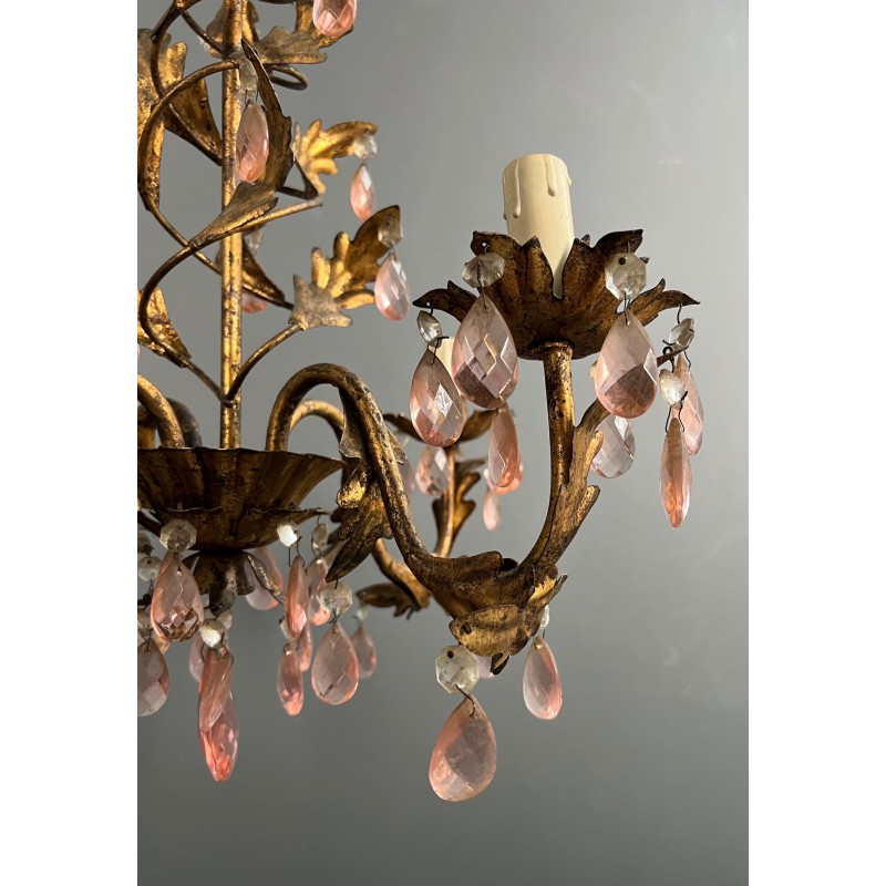 Lustre en Métal Doré à Décor de Feuillage et Pampilles en | Maison Barrois