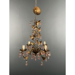 Lustre en Métal Doré à Décor de Feuillage et Pampilles en | Maison Barrois