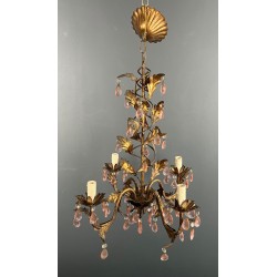 Lustre en Métal Doré à Décor de Feuillage et Pampilles en | Maison Barrois