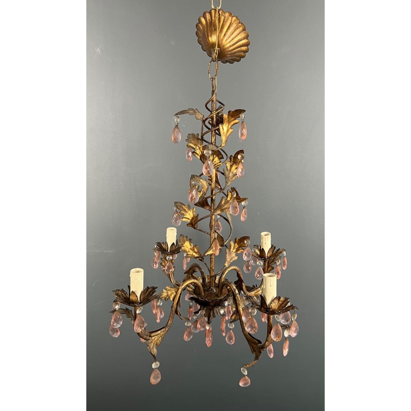 Lustre en Métal Doré à Décor de Feuillage et Pampilles en | Maison Barrois