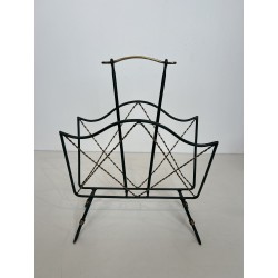 Magazine Rack in Green Lacquered Metal and Twisted Gilt Wi | Maison Barrois