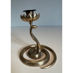 Paire de Bougeoirs en Bronze Ciselé aux Cobras, Art Déco, Travail Français, vers 1940