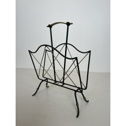 Magazine Rack in Green Lacquered Metal and Twisted Gilt Wi | Maison Barrois