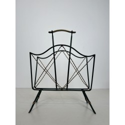 Magazine Rack in Green Lacquered Metal and Twisted Gilt Wi | Maison Barrois