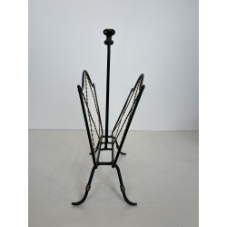 Magazine Rack in Green Lacquered Metal and Twisted Gilt Wi | Maison Barrois