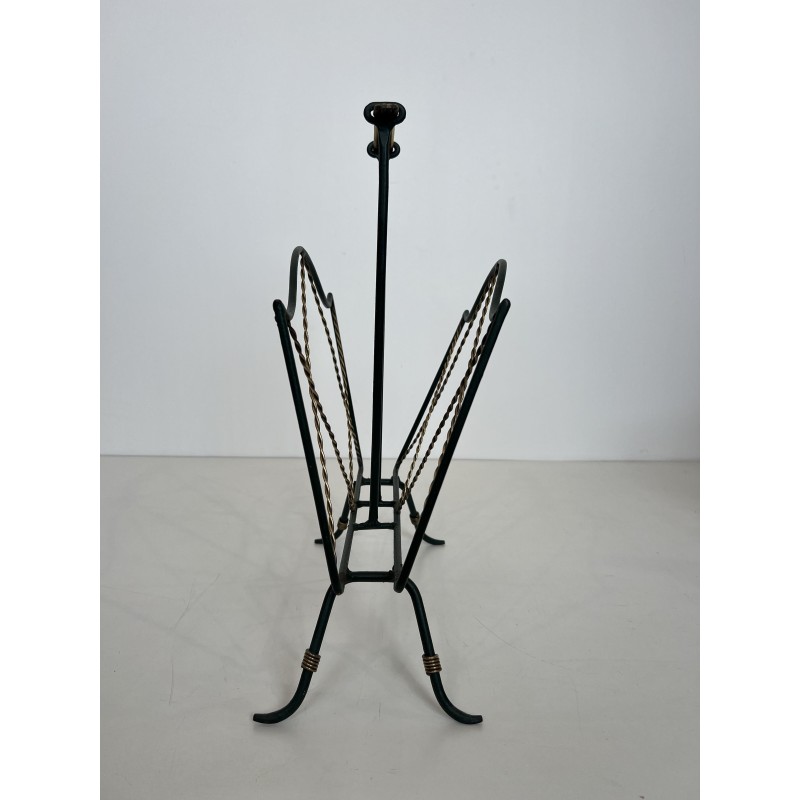 Magazine Rack in Green Lacquered Metal and Twisted Gilt Wi | Maison Barrois