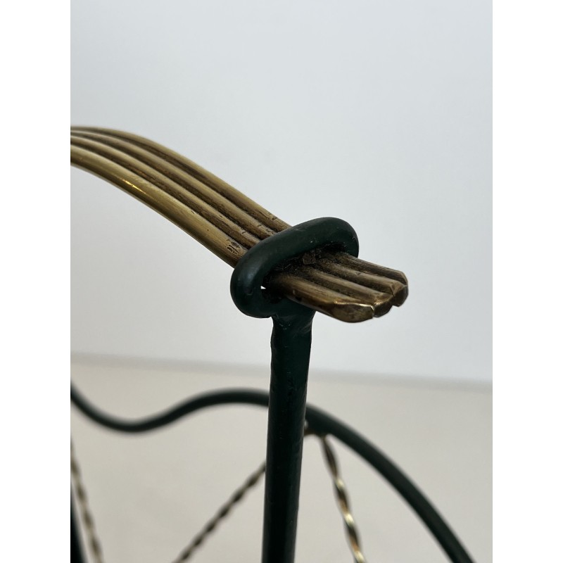 Magazine Rack in Green Lacquered Metal and Twisted Gilt Wi | Maison Barrois