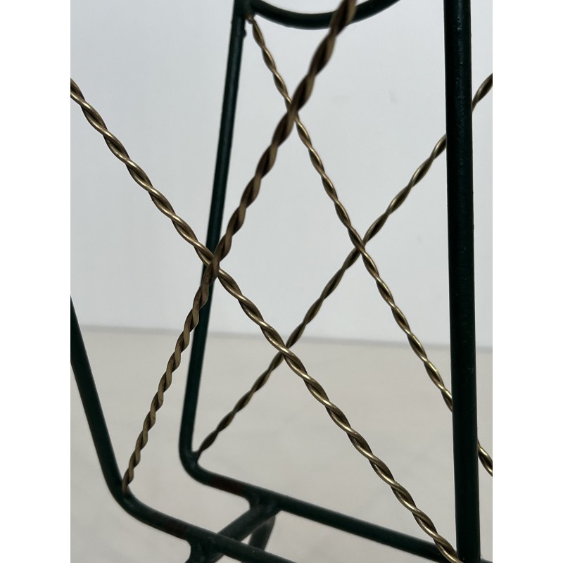 Magazine Rack in Green Lacquered Metal and Twisted Gilt Wi | Maison Barrois