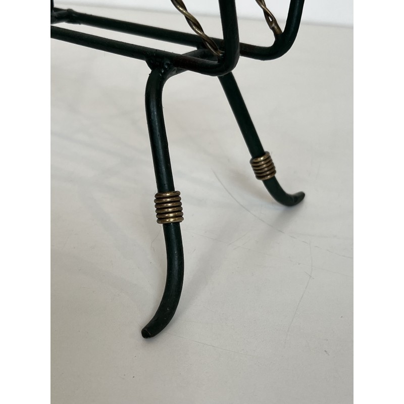 Magazine Rack in Green Lacquered Metal and Twisted Gilt Wi | Maison Barrois