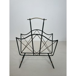 Magazine Rack in Green Lacquered Metal and Twisted Gilt Wi | Maison Barrois