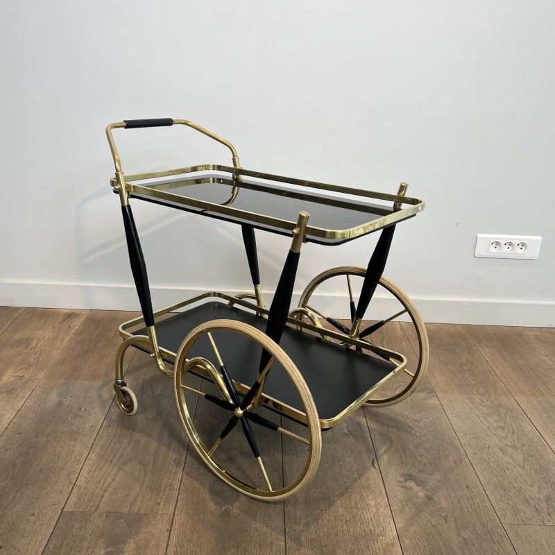Brass and Black Glass Bar Cart with Black Tapered Uprights | Maison Barrois