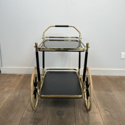 Brass and Black Glass Bar Cart with Black Tapered Uprights | Maison Barrois