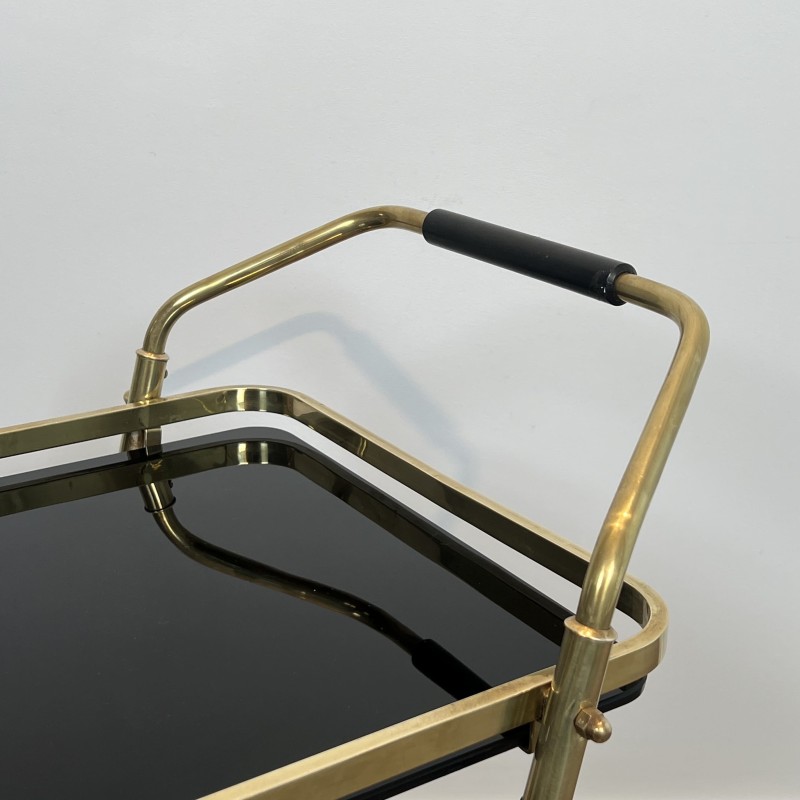 Brass and Black Glass Bar Cart with Black Tapered Uprights | Maison Barrois