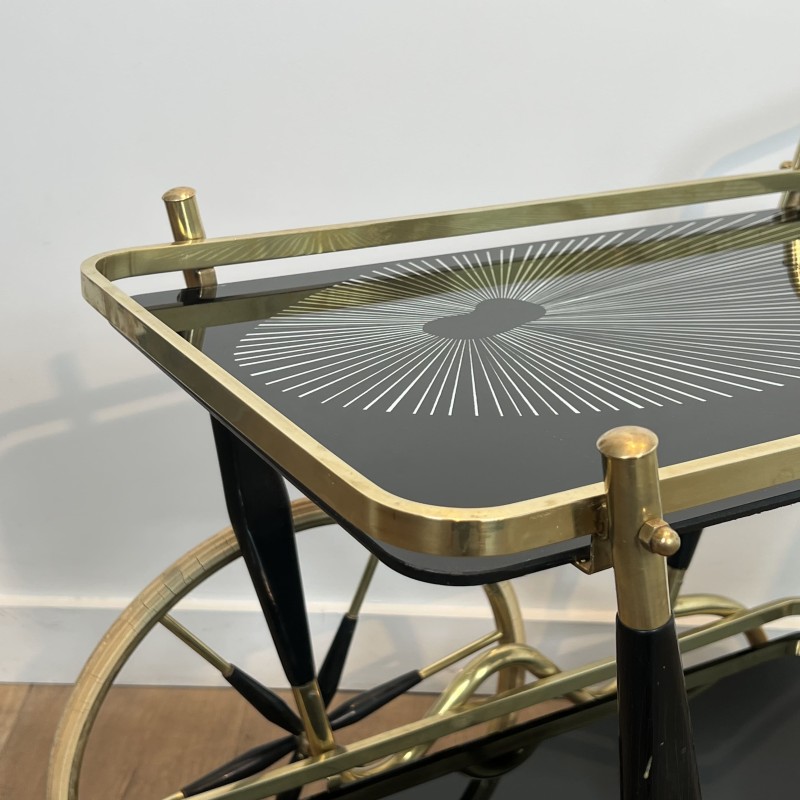 Brass and Black Glass Bar Cart with Black Tapered Uprights | Maison Barrois