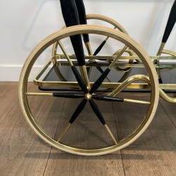 Brass and Black Glass Bar Cart with Black Tapered Uprights | Maison Barrois