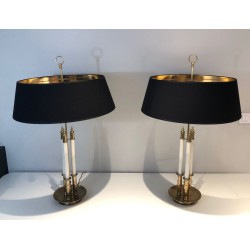 Paire de Lampes en Laiton et Laque Blanche, Style Néoclassique, Travail Français, vers 1940