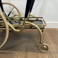 Brass and Black Glass Bar Cart with Black Tapered Uprights | Maison Barrois
