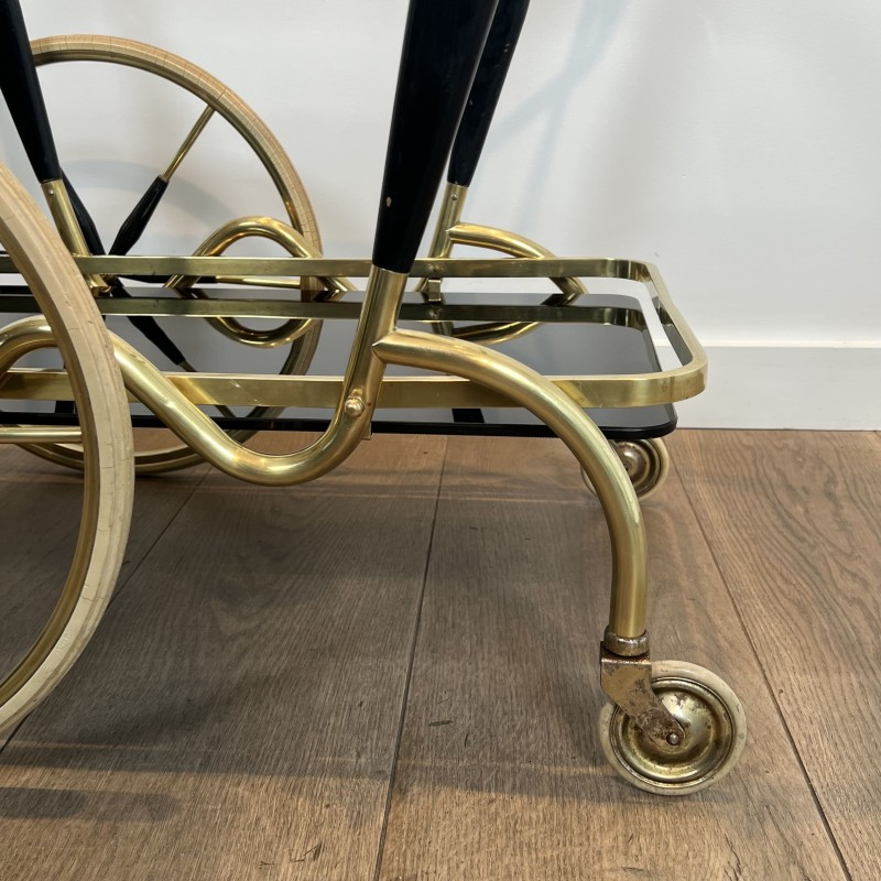 Brass and Black Glass Bar Cart with Black Tapered Uprights | Maison Barrois