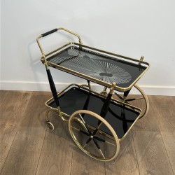 Brass and Black Glass Bar Cart with Black Tapered Uprights | Maison Barrois