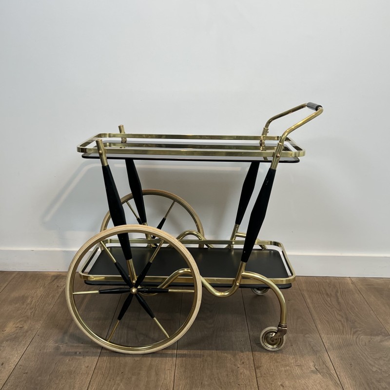 Brass and Black Glass Bar Cart with Black Tapered Uprights | Maison Barrois
