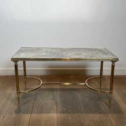 Table Basse Rectangulaire en Laiton à Galerie Perlée et Pl | Maison Barrois