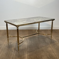 Rectangular Coffee Table in Brass with Beaded Gallery and | Maison Barrois