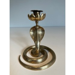 Pair of Chiselled Bronze Cobra Candlesticks, Art Déco, French, circa 1940