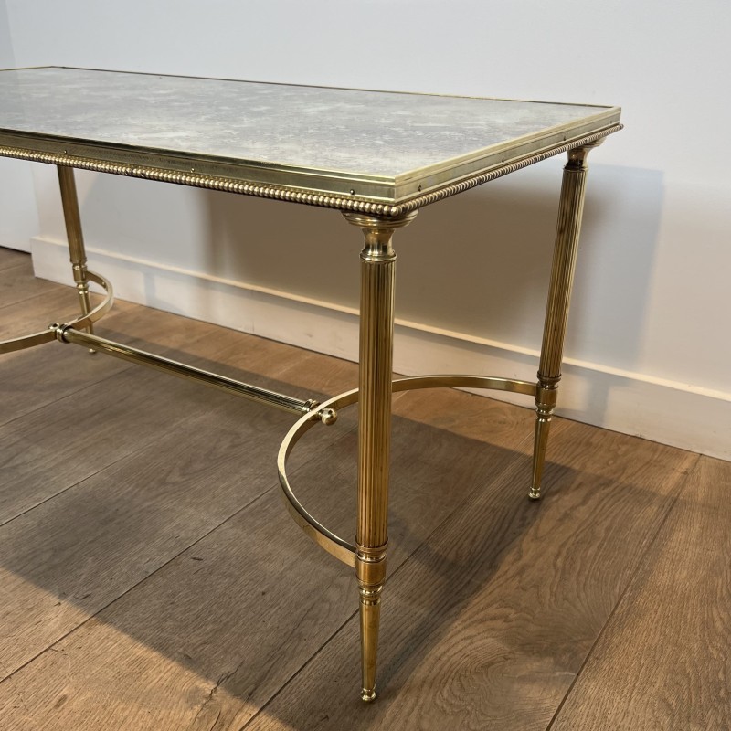 Rectangular Coffee Table in Brass with Beaded Gallery and | Maison Barrois
