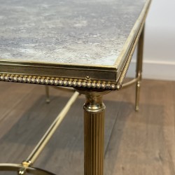 Table Basse Rectangulaire en Laiton à Galerie Perlée et Pl | Maison Barrois