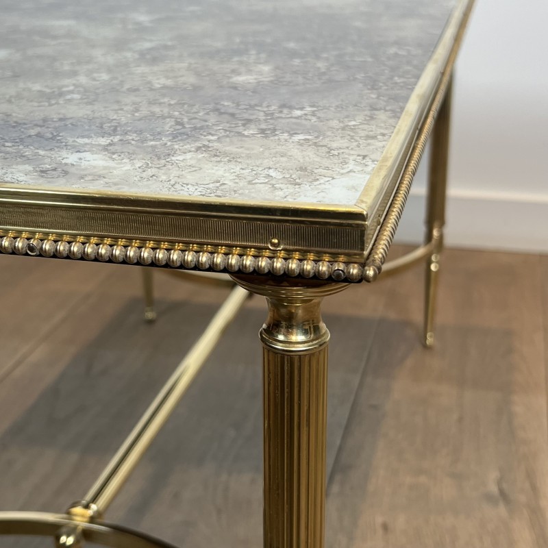 Rectangular Coffee Table in Brass with Beaded Gallery and | Maison Barrois