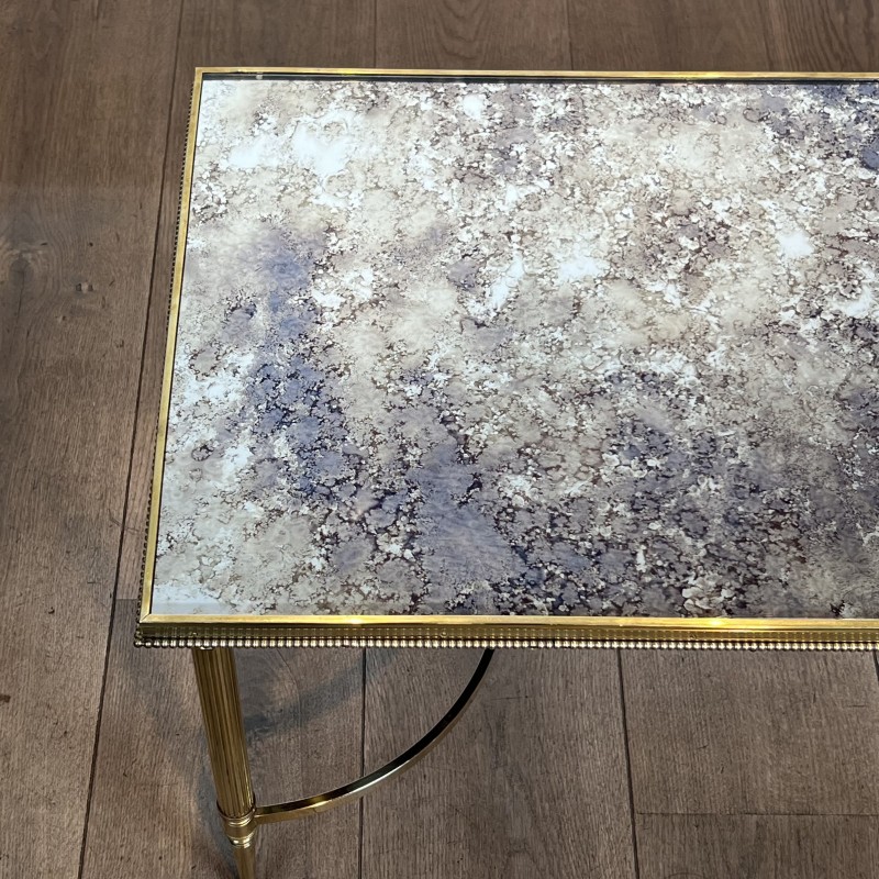 Rectangular Coffee Table in Brass with Beaded Gallery and | Maison Barrois