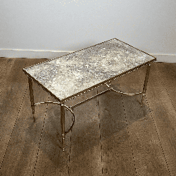 Rectangular Coffee Table in Brass with Beaded Gallery and | Maison Barrois